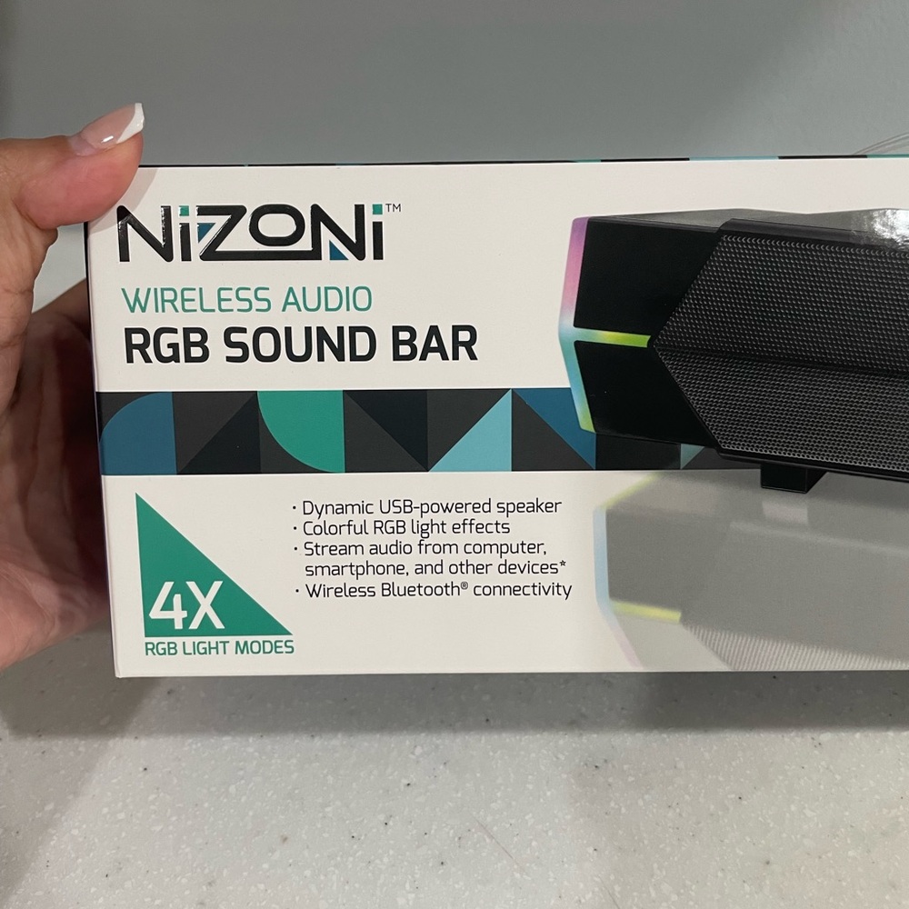 NIZONI Wireless Bluetooth RGB Sound Bar Speaker for PC Laptop TV Gaming NWT - Picture 2 of 3